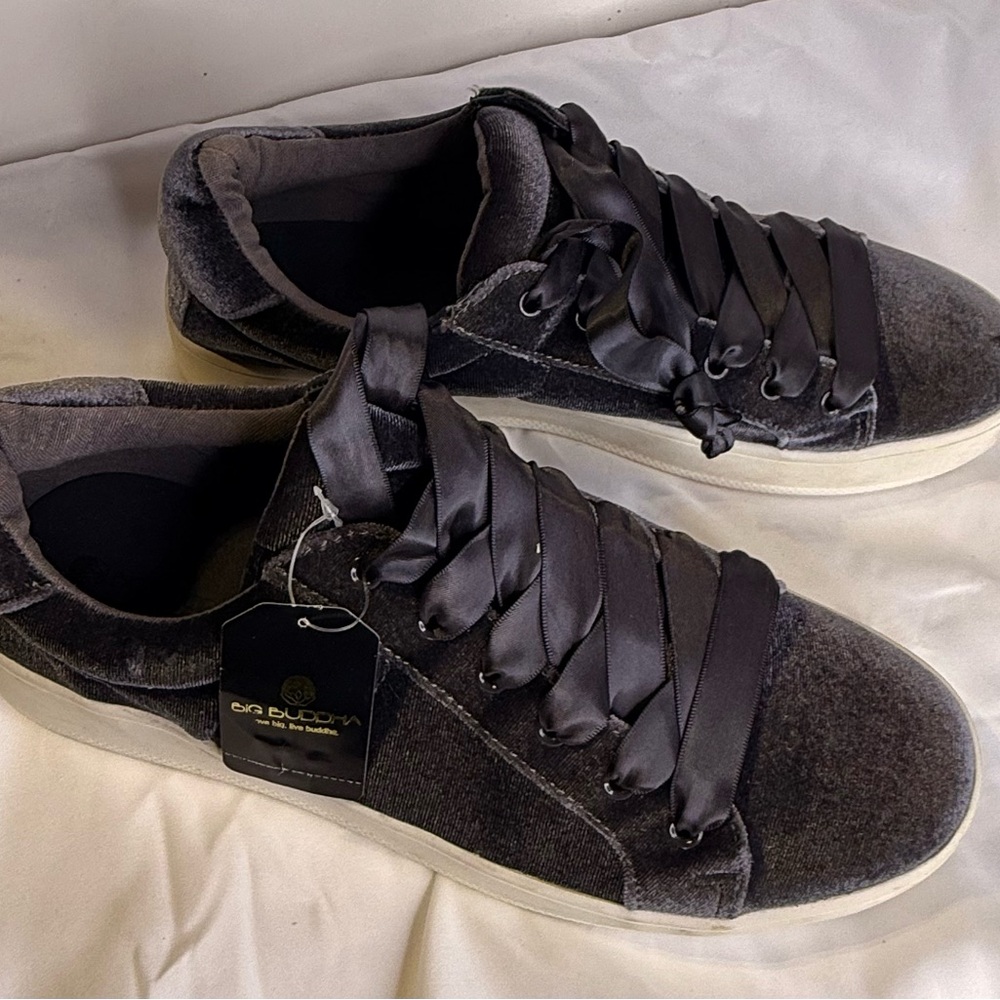 Big Buddha Men's Slate Blue/Gray Velvet Sneakers with Satin Ribbon Laces